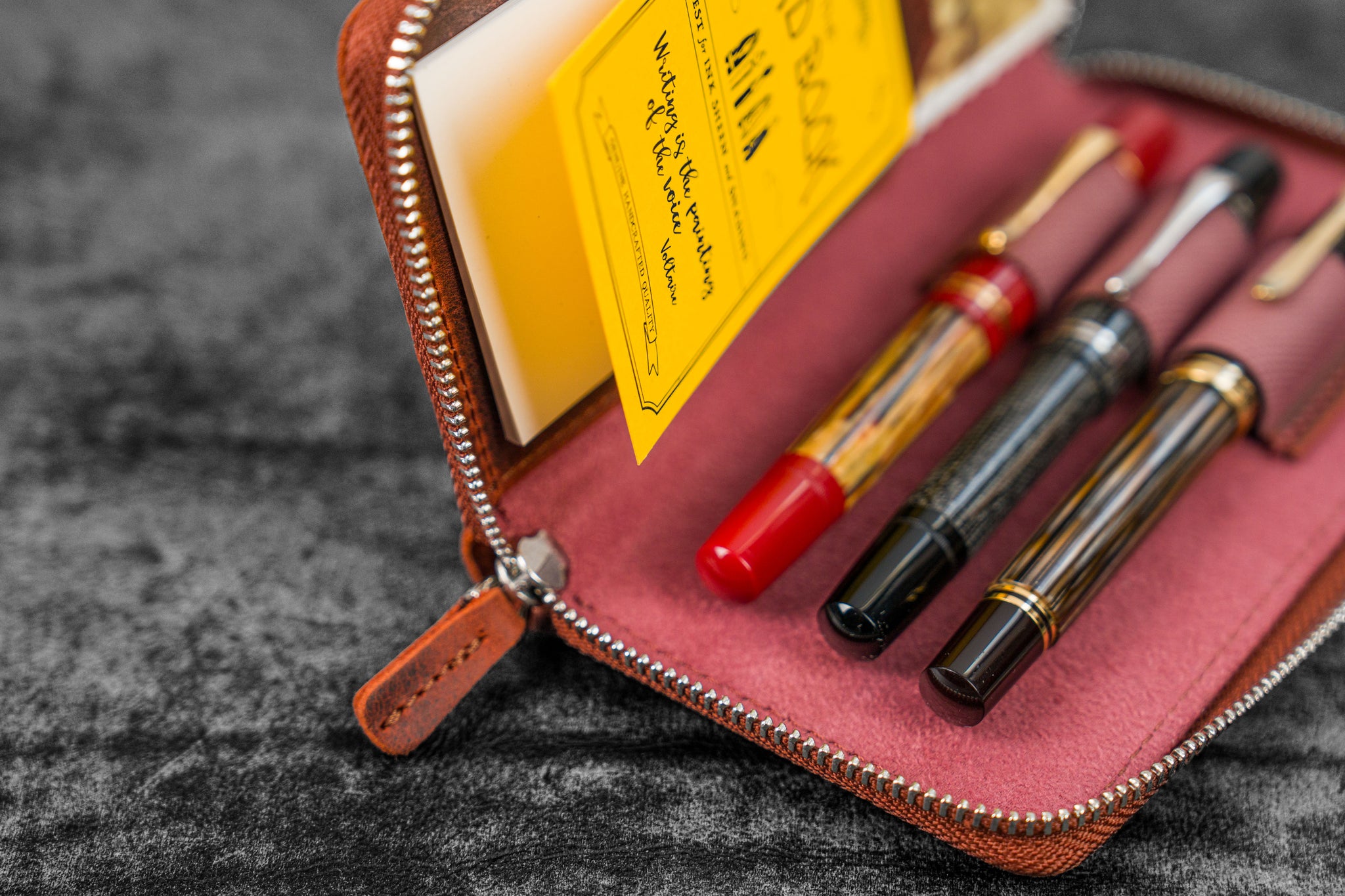 Handmade Leather Pen Roll - Red - Galen Leather