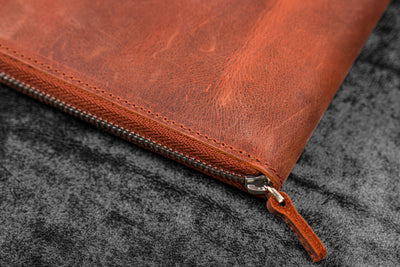 Leather Zippered 5 Slots Pen Case - Crazy Horse Orange - Galen Leather