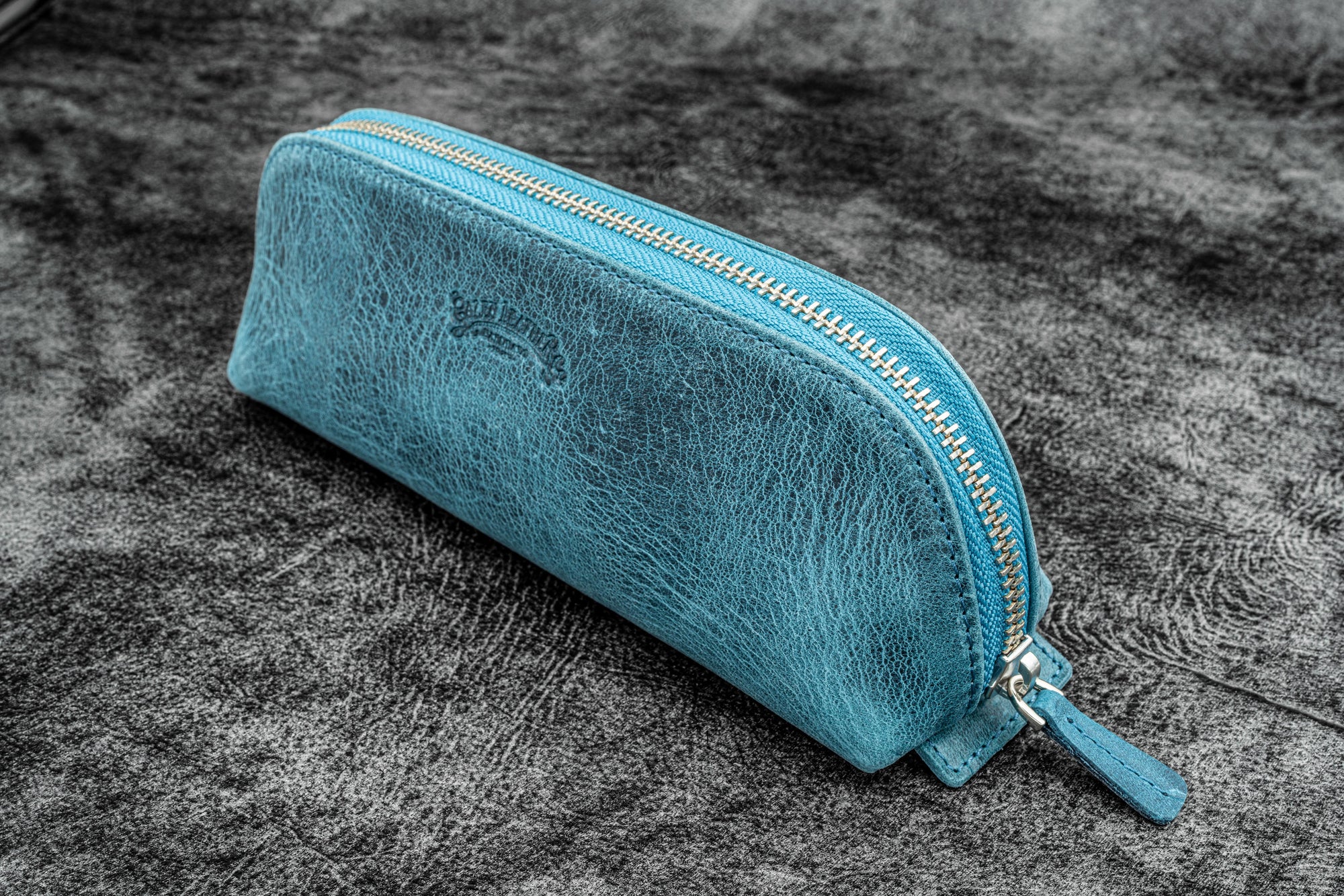 XLarge Zipper Leather Pencil Case - C. H. Ocean Blue