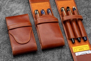 Legacy Collection Leather TwinFlip Pen Case  For 3 Pens - Deep Cognac