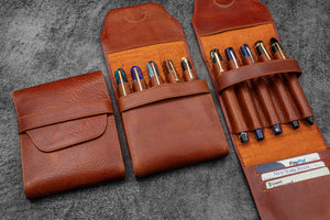 Legacy Collection Leather TwinFlip Pen Case  For 5 Pens - Deep Cognac