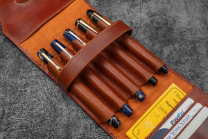 Legacy Collection Leather TwinFlip Pen Case  For 5 Pens - Deep Cognac