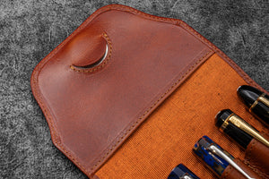 Legacy Collection Leather TwinFlip Pen Case  For 5 Pens - Deep Cognac