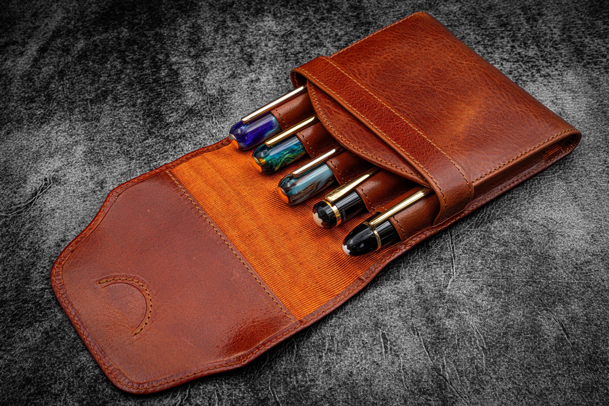 Legacy Collection Leather TwinFlip Pen Case  For 5 Pens - Deep Cognac