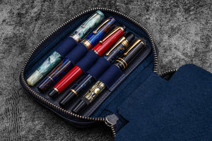 Expansi-Pouch Leather Wide 10 Slots Pen Case - A6 Zip Folio - C. H. Navy Blue