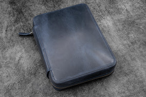 Expansi-Folio Leather Wide A5 Zip Folio - C. H. Navy Blue