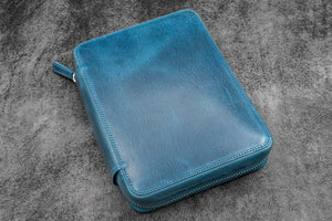 Expansi-Folio Leather Wide A5 Zip Folio - C.H. Ocean Blue