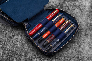 Expansi-Pouch Leather Wide 10 Slots Pen Case - A6 Zip Folio - C. H. Navy Blue