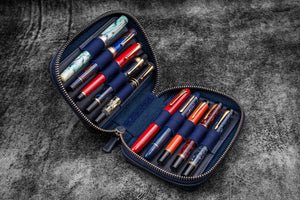 Expansi-Pouch Leather Wide 10 Slots Pen Case - A6 Zip Folio - C. H. Navy Blue