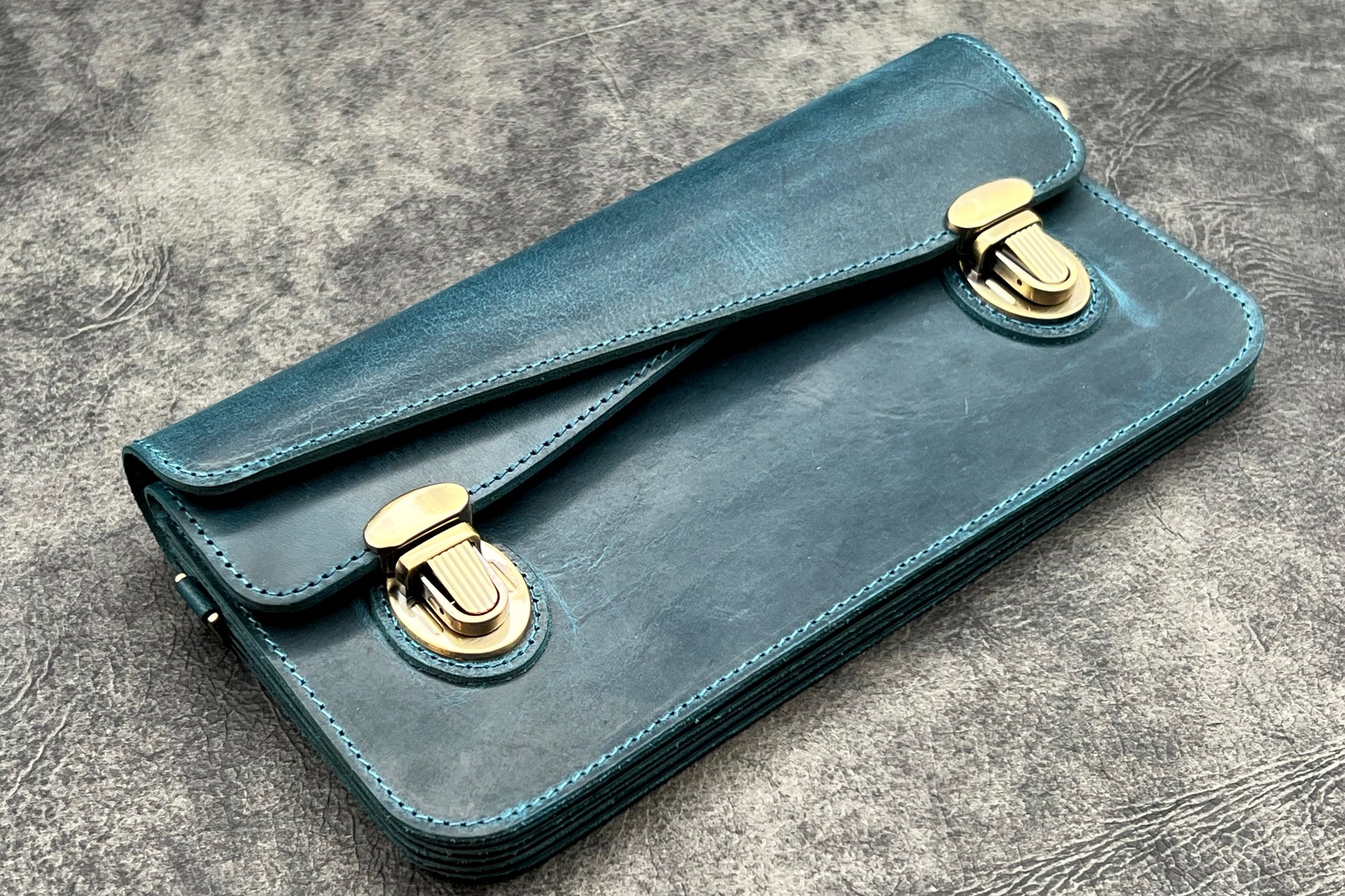 Leather Accordion Pouch / Bag - C.H. Ocean Blue