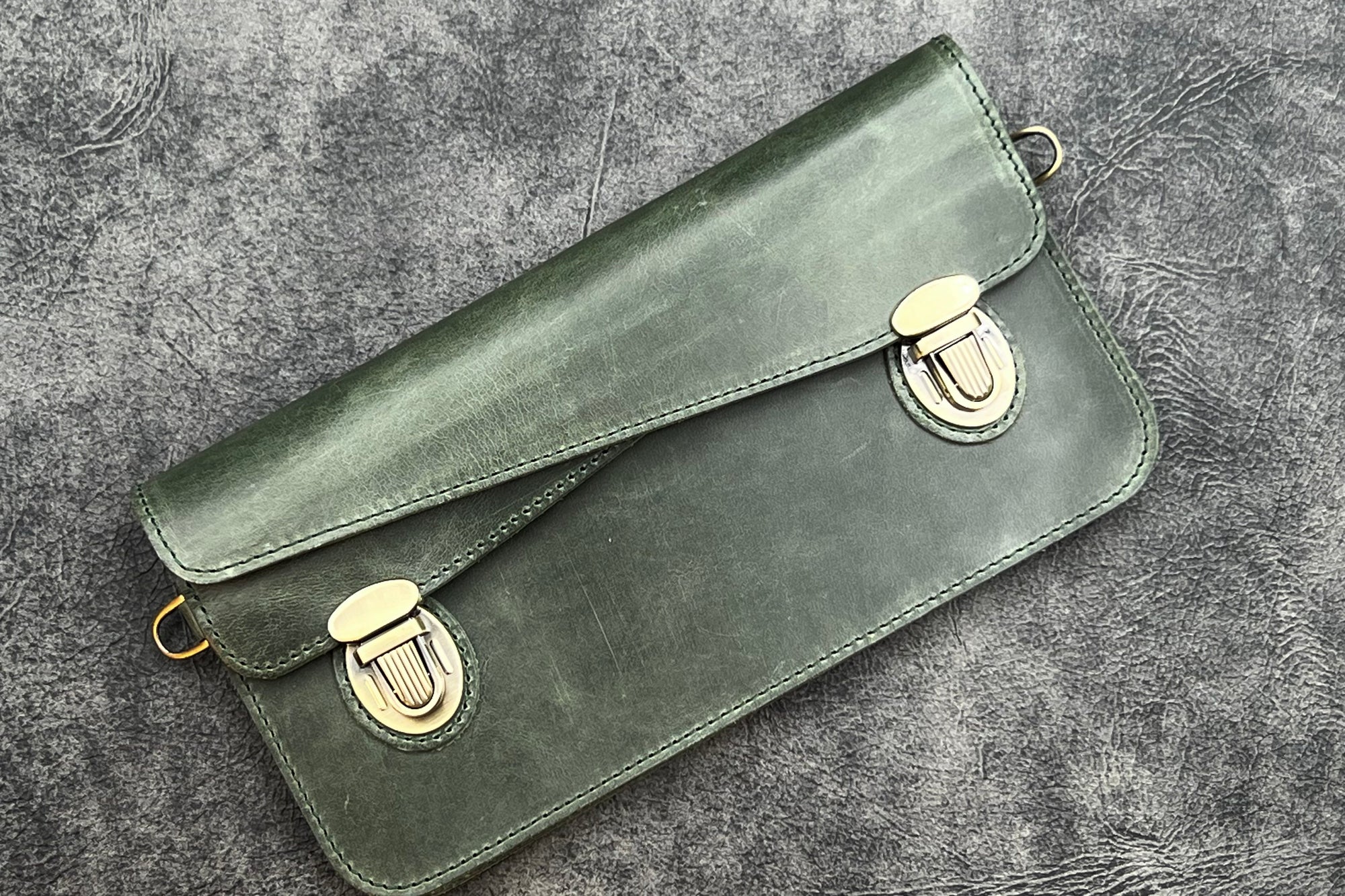 Leather Accordion Pouch / Bag - C.H. Forest Green