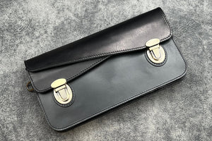 Leather Accordion Pouch / Bag - Black