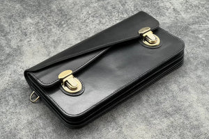 Leather Accordion Pouch / Bag - Black