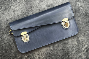 Leather Accordion Pouch / Bag - C.H. Navy Blue