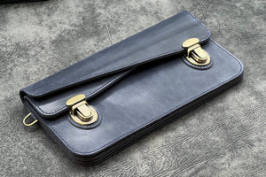 Leather Accordion Pouch / Bag - C.H. Navy Blue