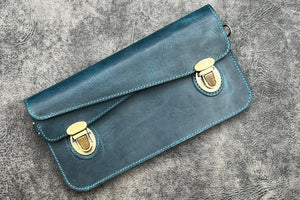 Leather Accordion Pouch / Bag - C.H. Ocean Blue