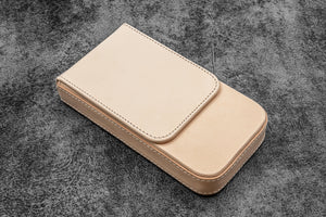 Leather Magnum Opus 3 Slots Hard Pen Case with Removable Pen Tray - Undyed Leather