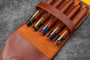 Legacy Collection Leather TwinFlip Pen Case For 5 Pens - Deep Cognac