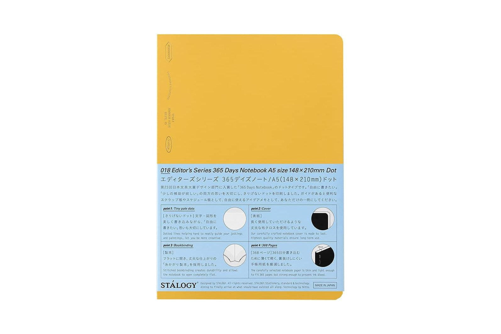 Stalogy 365 Days Notebook - A5 - Dot Grid - 186 Pages - Yellow