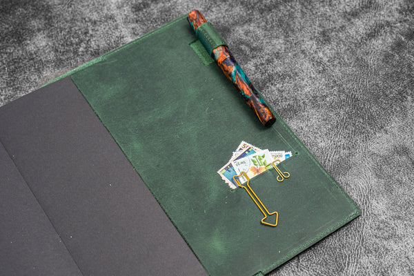 Leather Slim B5 Notebook / Planner Cover - Forest Green -Galen Leather