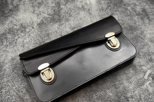 Leather Accordion Pouch / Bag - Black