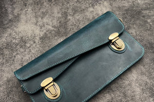 Leather Accordion Pouch / Bag - C.H. Ocean Blue