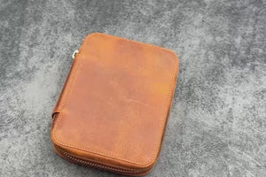 Expansi-Pouch Leather Wide 10 Slots Pen Case - A6 Zip Folio - Undyed