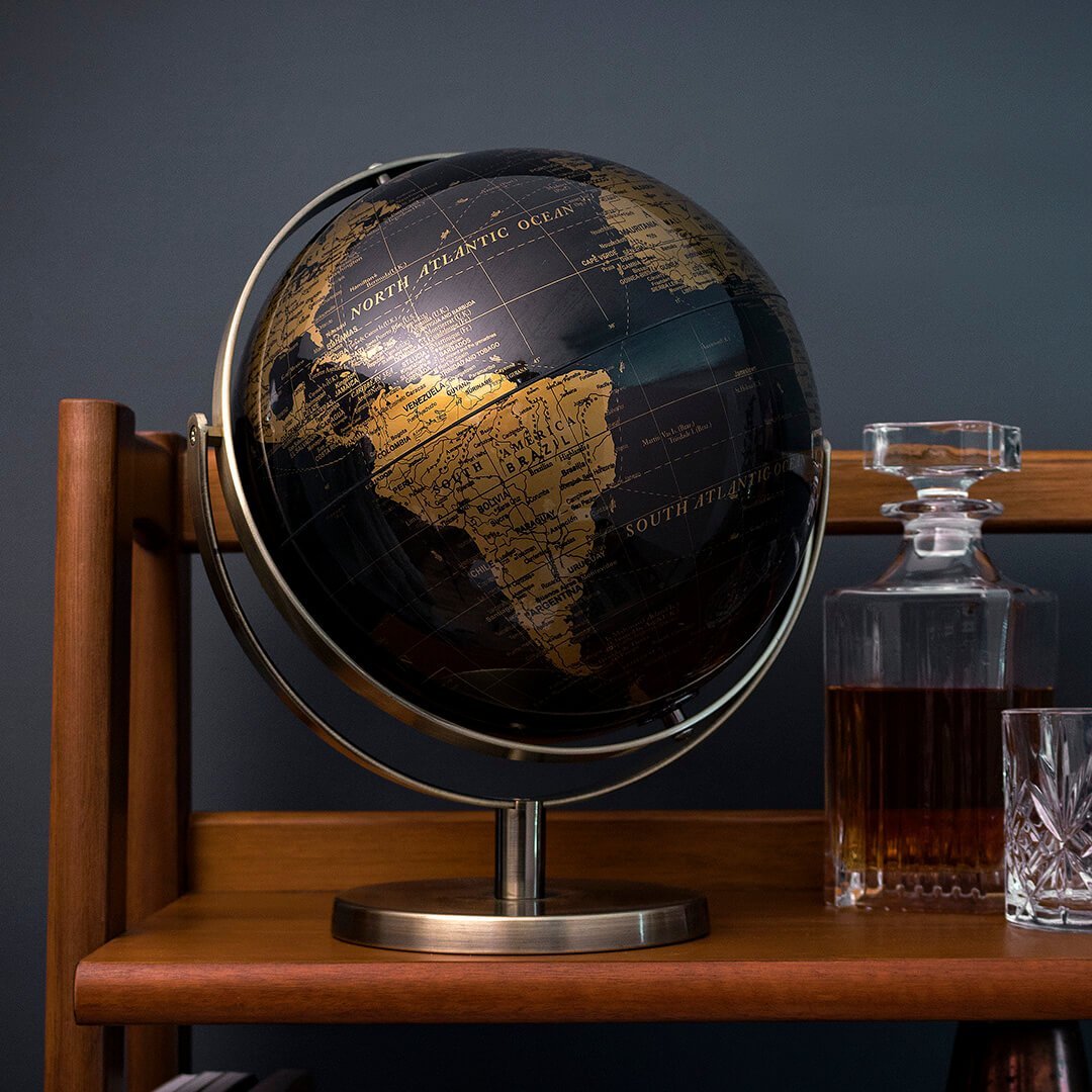 World Globe - Black and Gold Galen Leather