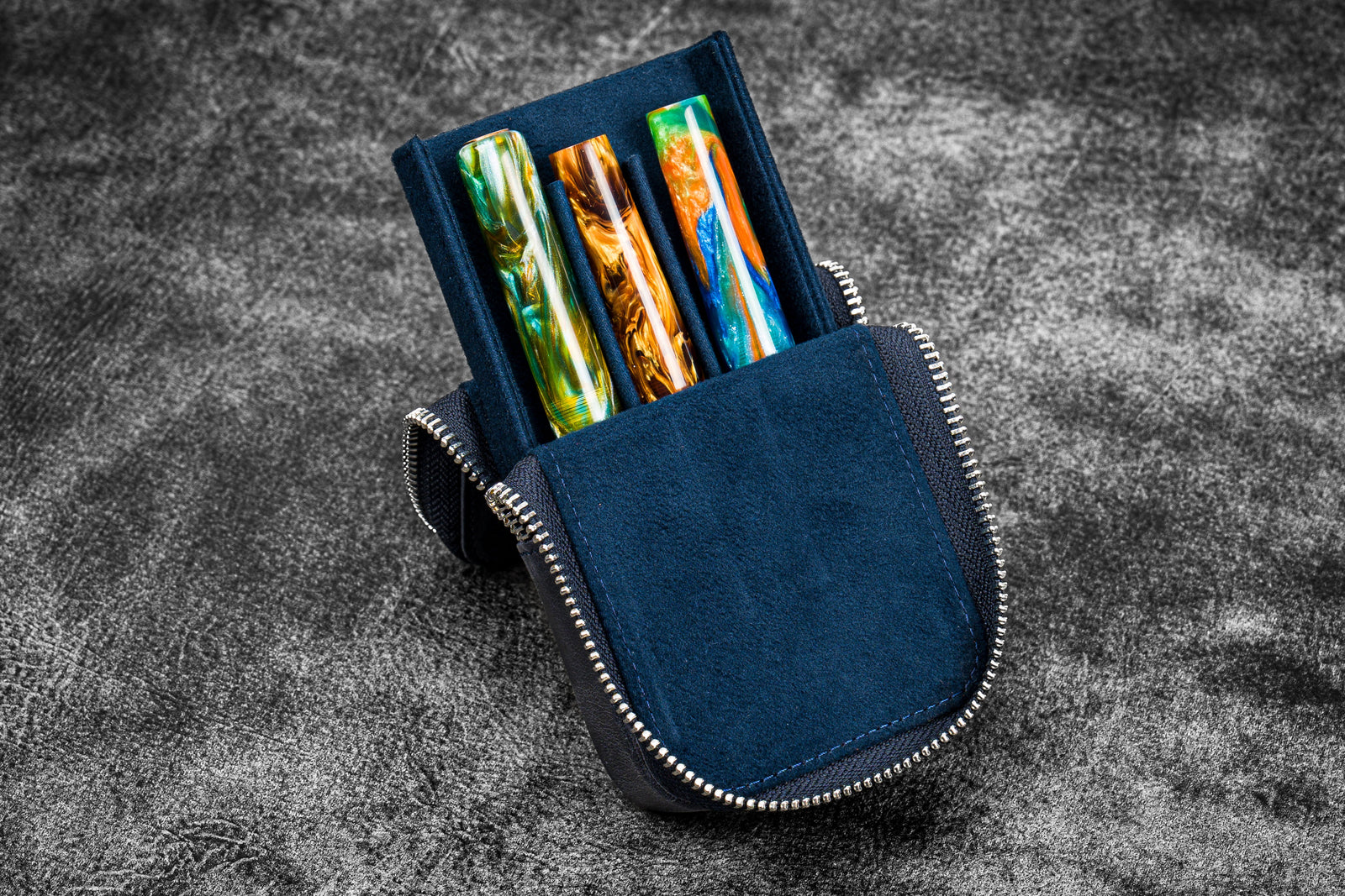 Luxury 3 Slots Fountain Pen Case Genuine Leather 7 Colors Pen Pouch Bag  Business Office Unisex School Stationery For Boys Girls