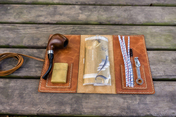 Personalized Leather Pipe Pouch/Pipe Roll - Rustic Green