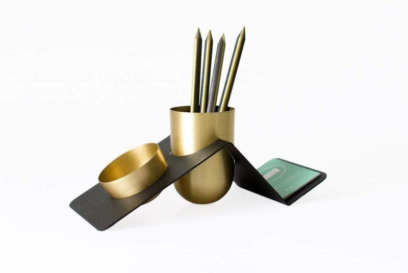 BLANK - Brass Desk Organizer - Paper Clip & Pen Holder | Galen Leather