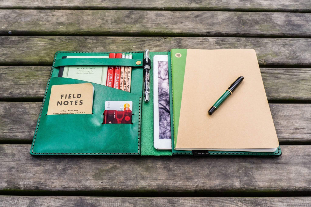 Composition Notebook Cover With iPad Pocket - Green - Galen Leather