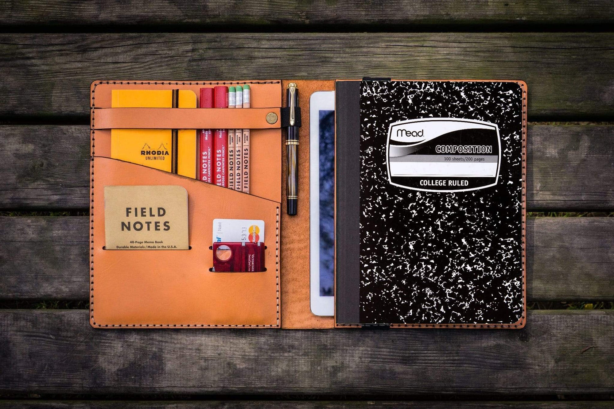 Composition Notebook Cover With iPad Pocket - Orange-Galen Leather