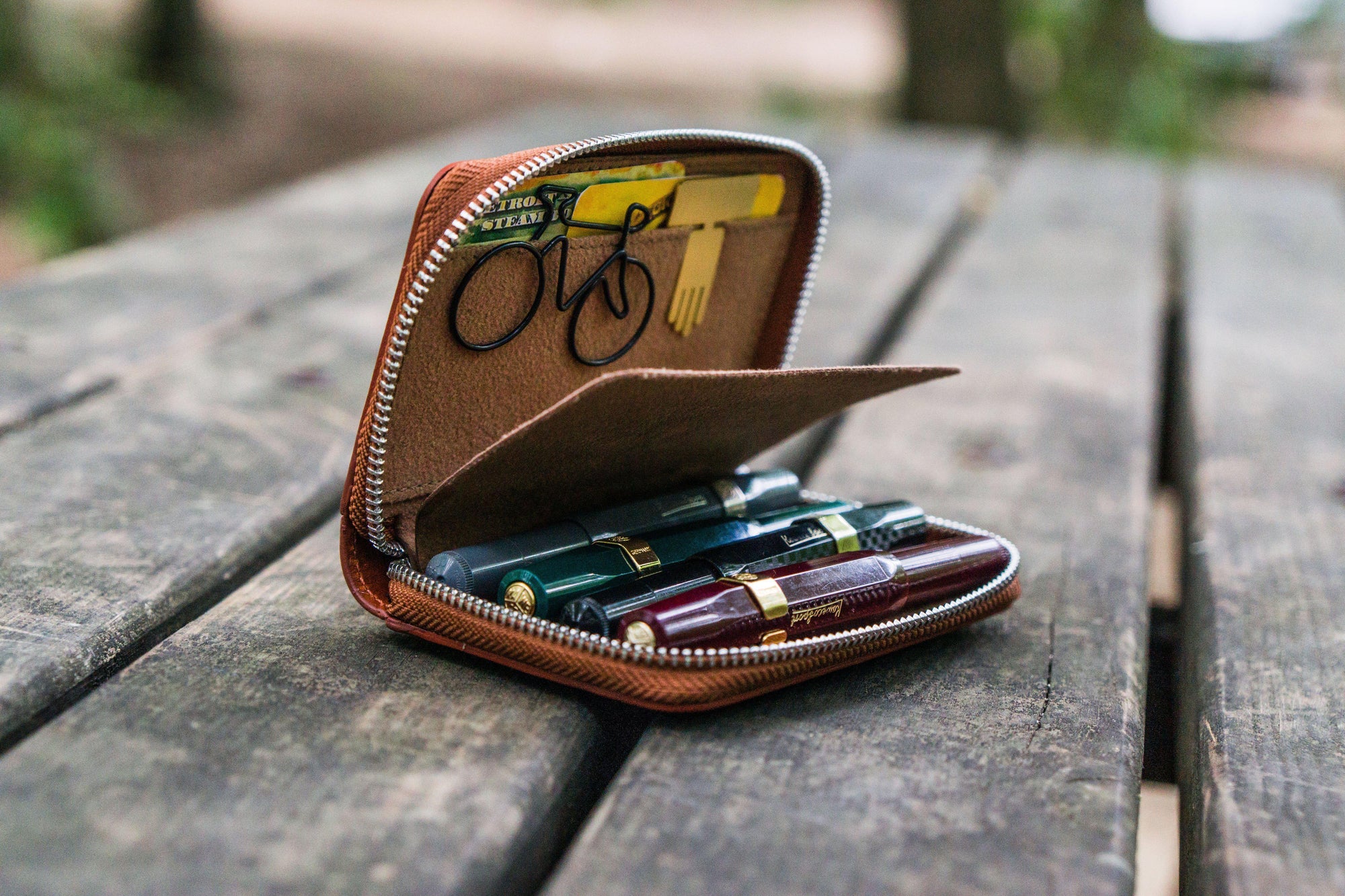 Brown Zipped EDC Wallet | Handmade Veg-Tan Leather with Pen Slot - Galen  Leather