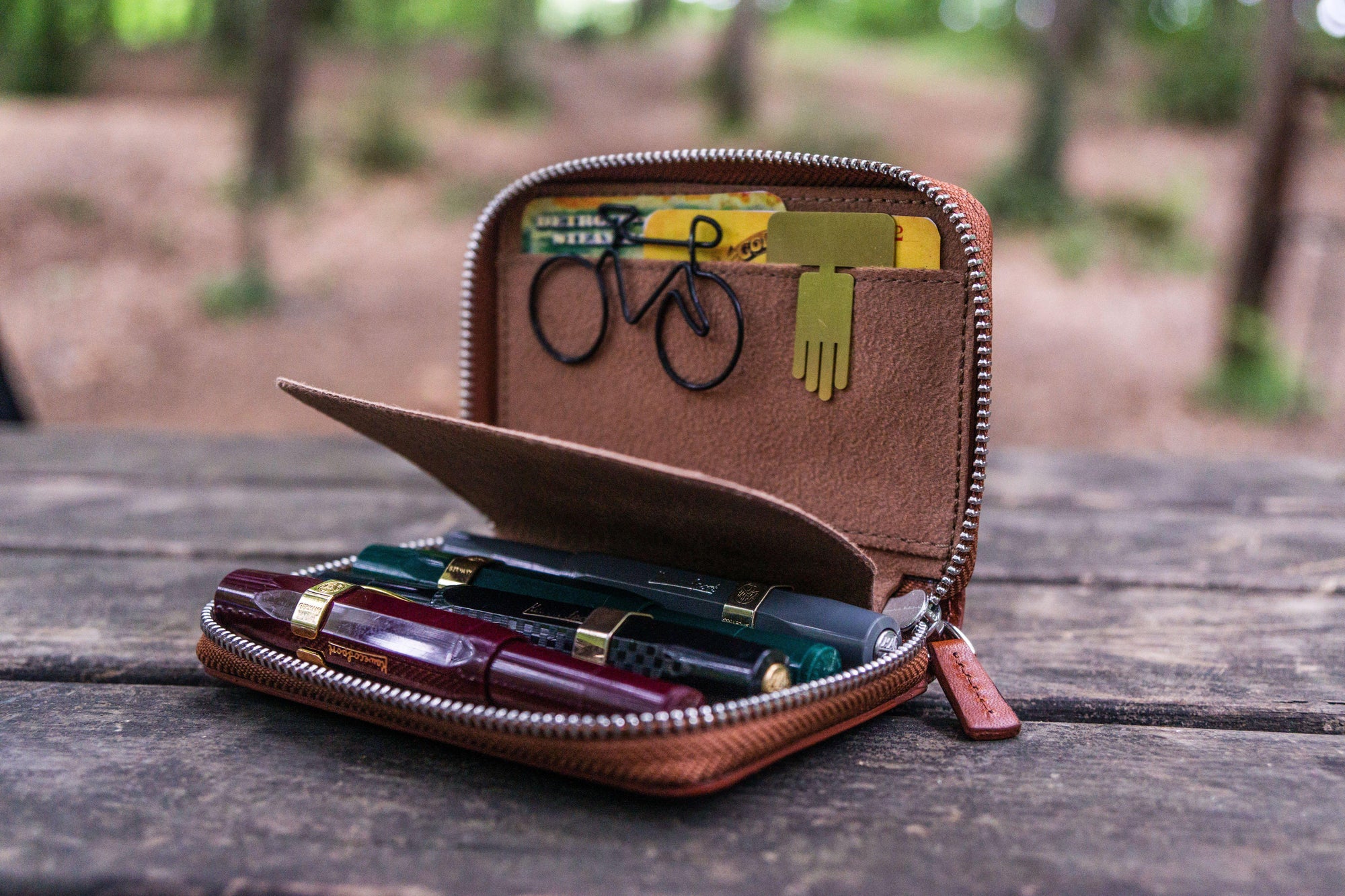 Brown Zipped EDC Wallet | Handmade Veg-Tan Leather with Pen Slot - Galen  Leather