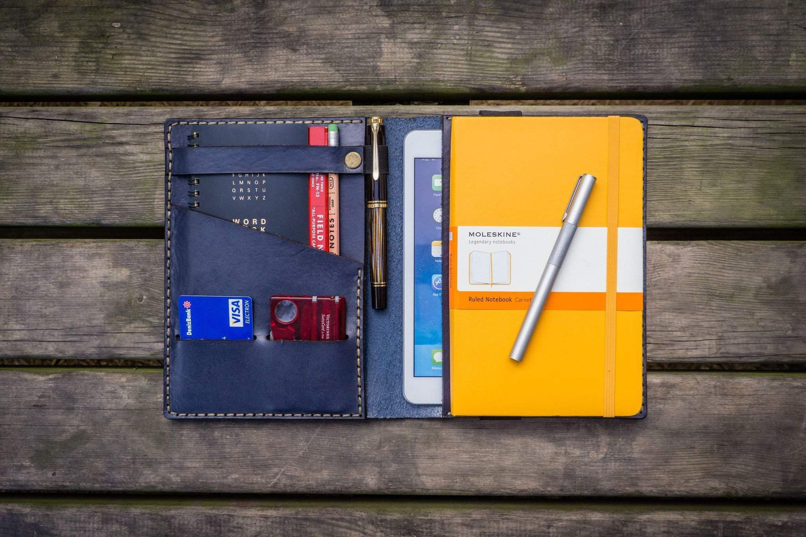 Personalized leather moleskine cover with pen holder – DMleather