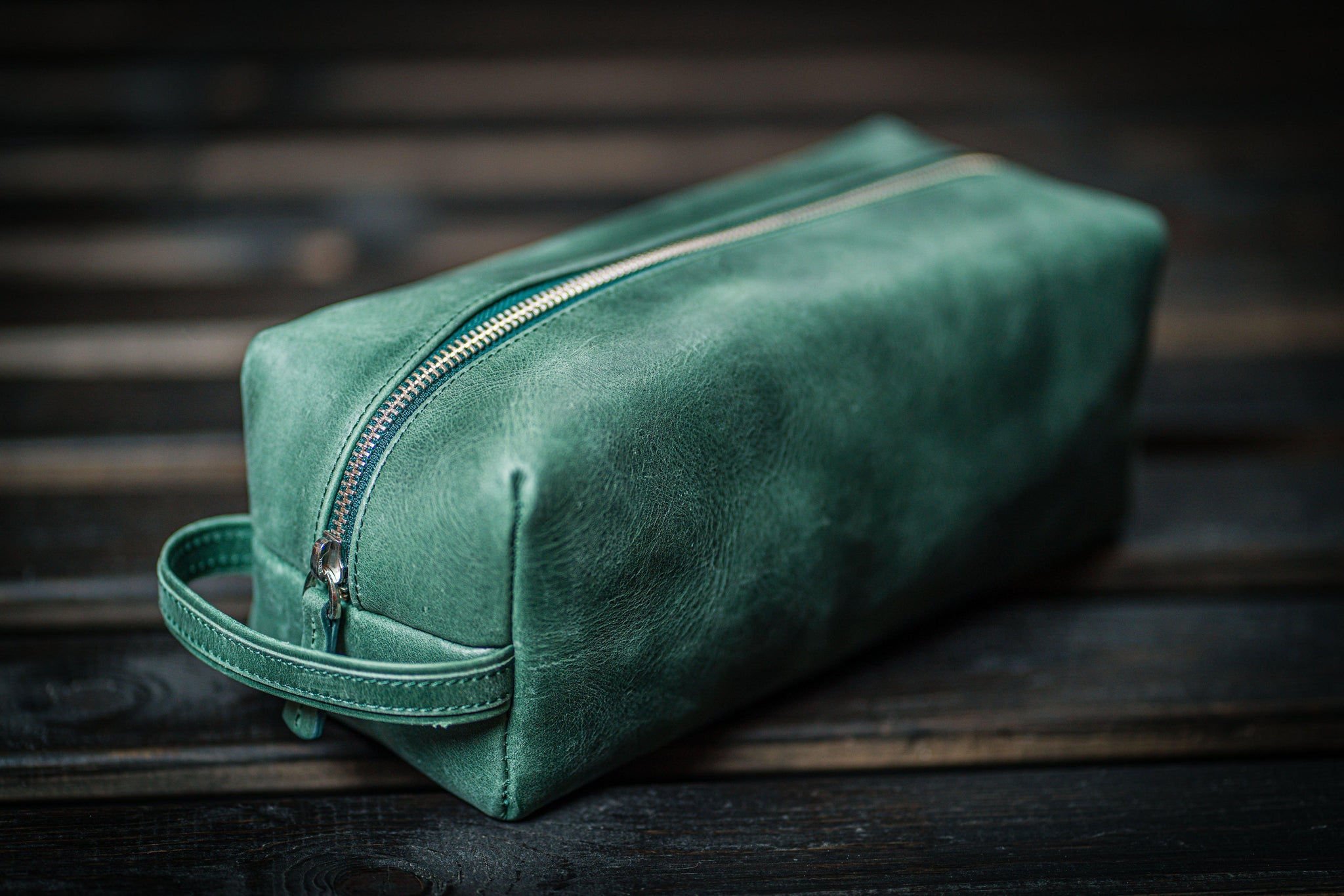 Green Leather Travel Case Toiletry Case Vanity Case 