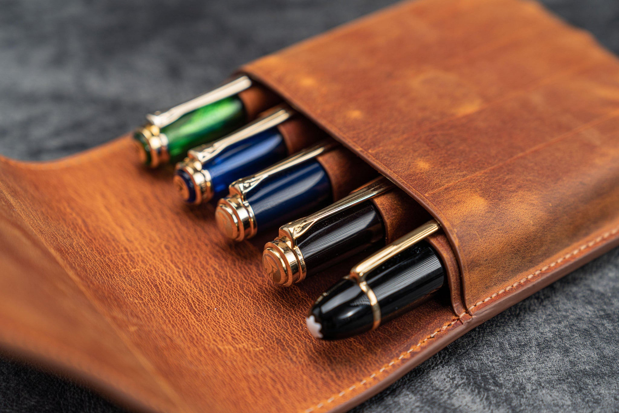 Galen Leather Co. Flap Pen Case for 2 Pens - Brown