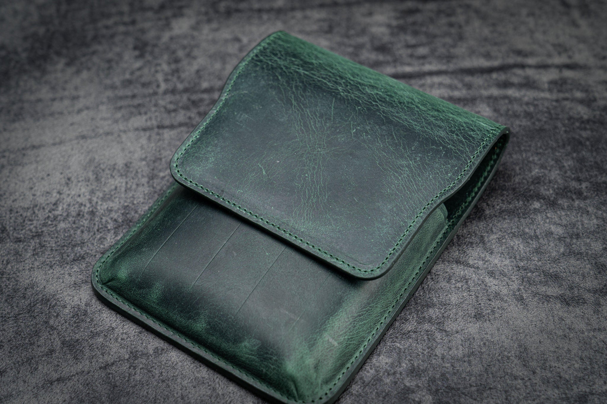 Leather Flap Pen Case for Five Pens - Forest Green - Galen Leather