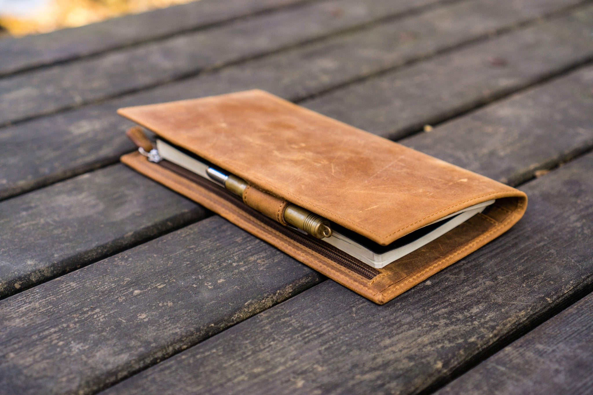 Leather Zippered Hobonichi Weeks Cover - Crazy Horse Smoky