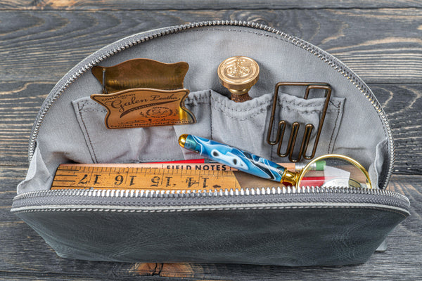 Leather Lunar Makeup / Toiletry Bag - Crazy Horse Brown