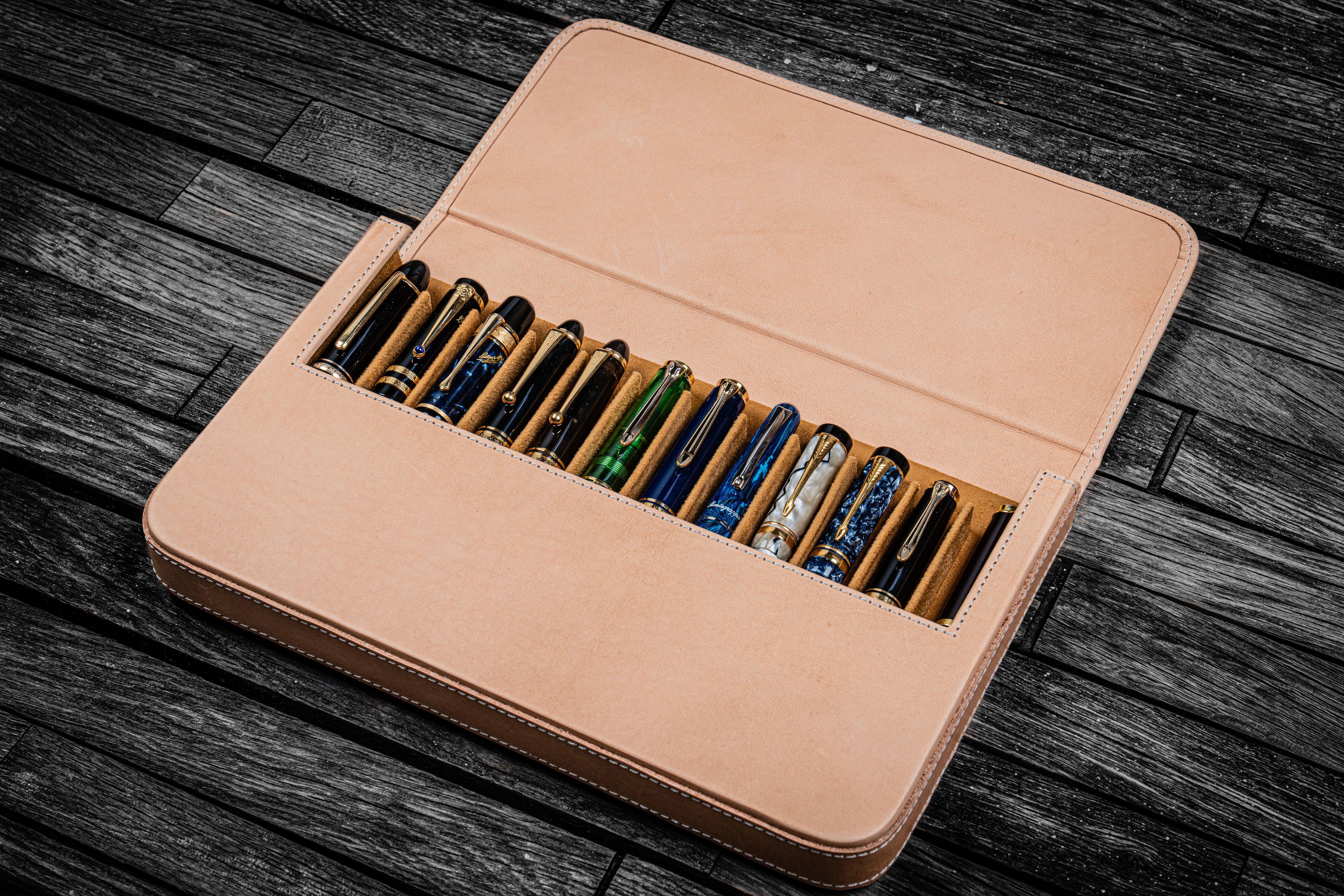 Undyed Leather Magnum Opus 12 Slots Hard Pen Case with