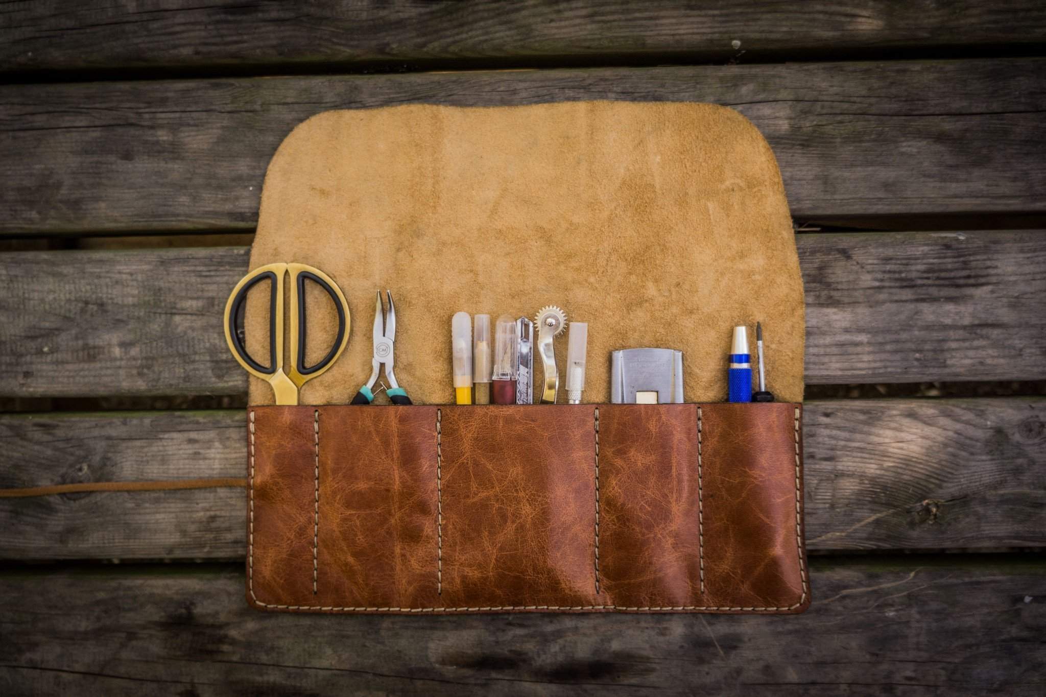 Distressed Leather Tool Bag in Brown - 100% Handmade
