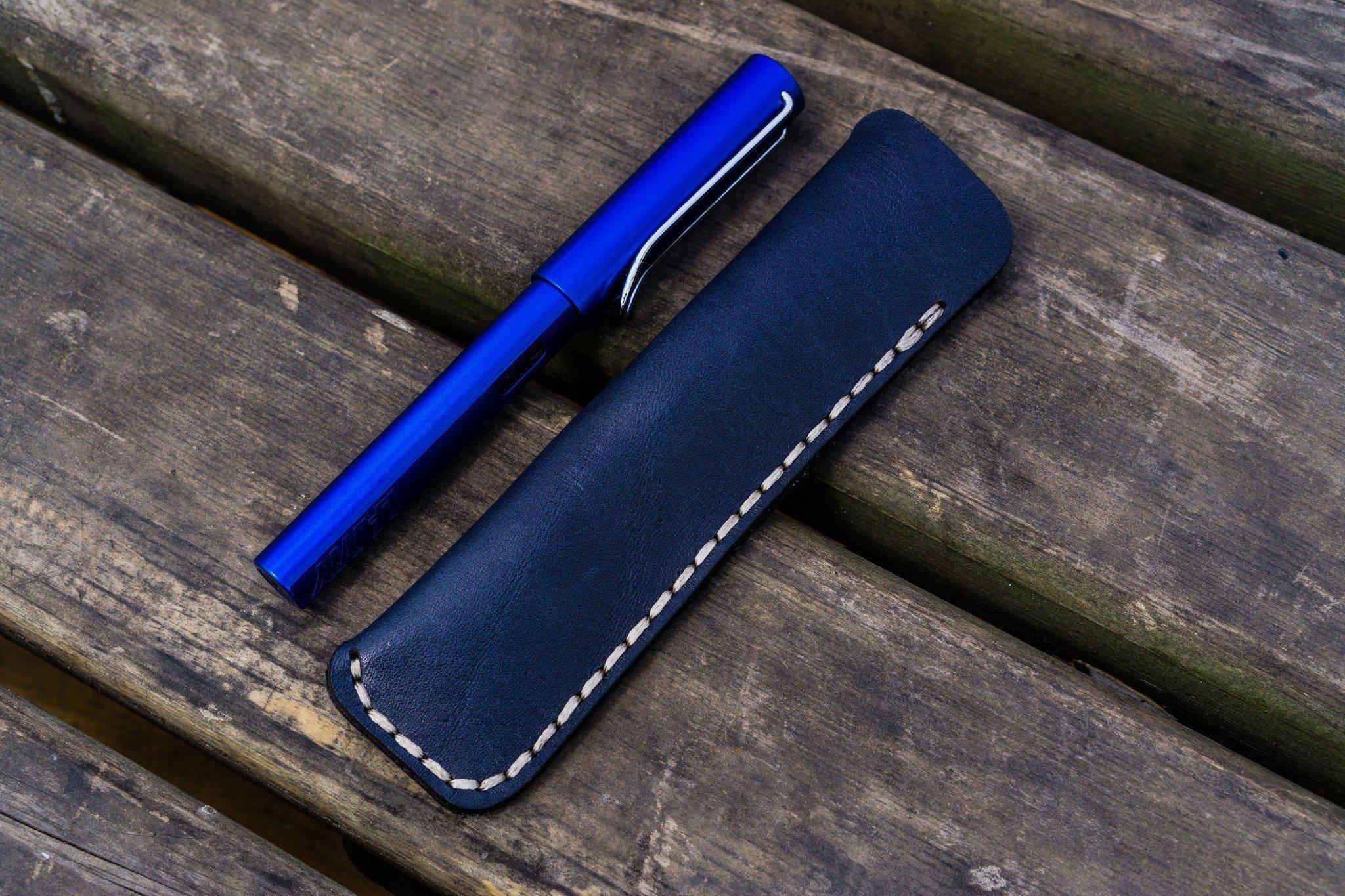 Handmade Epsom Leather Pen Pouch, Navy Blue Leather Pen Holder PSC003