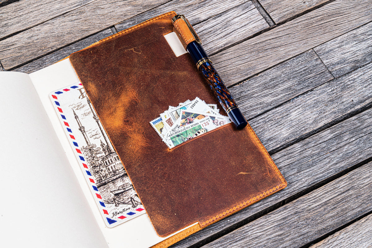 Leather Slim A5 Notebook / Planner Cover - Crazy Brown | Galen Leather