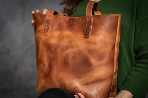 Handmade Leather Tote Bag - Crazy Horse Forest Green - Galen Leather
