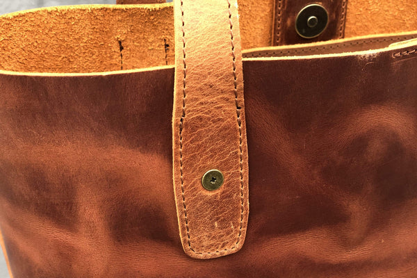 Handmade Leather Tote Bag - Crazy Horse Tan - Galen Leather