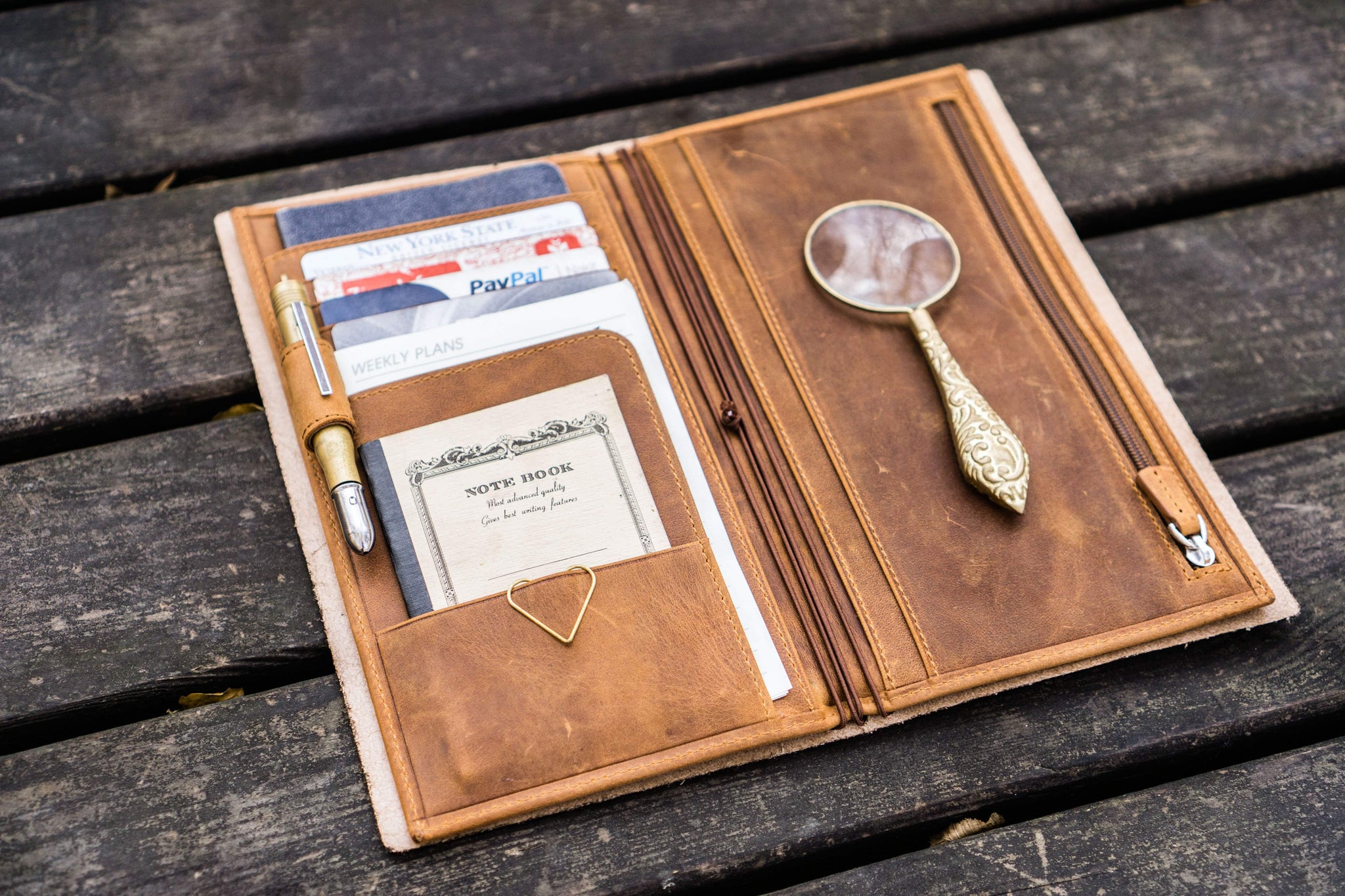 Leather Wallet Insert for Traveler's Notebook - Passport Size - Crazy Horse  Navy Blue