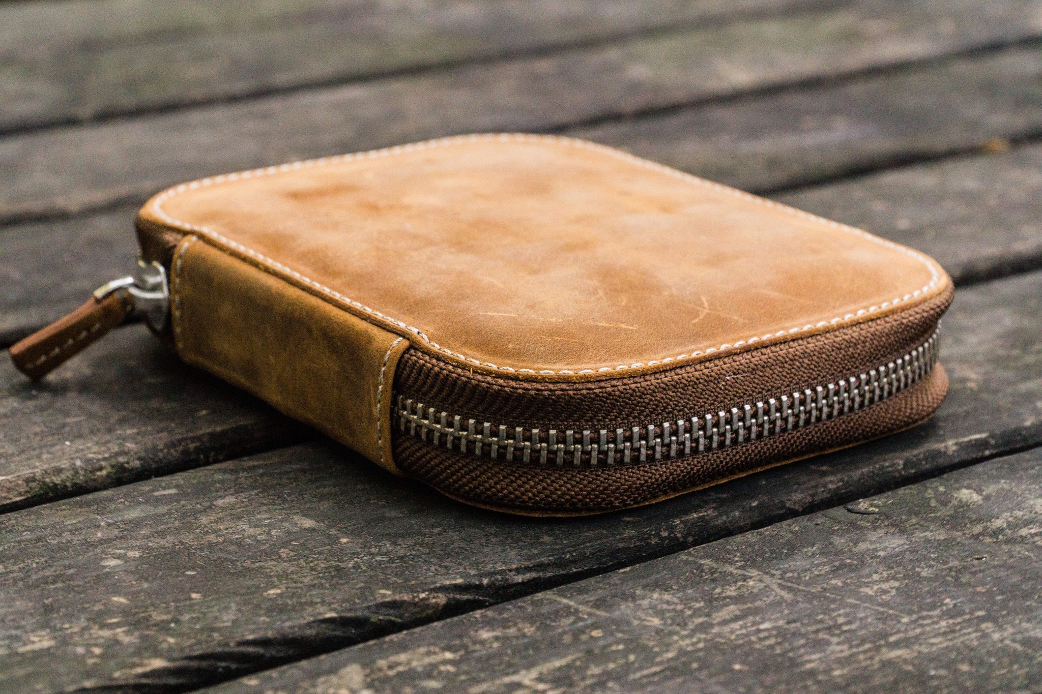 Leather Zippered Small Pencil Pouch/Case - Brown - Galen Leather