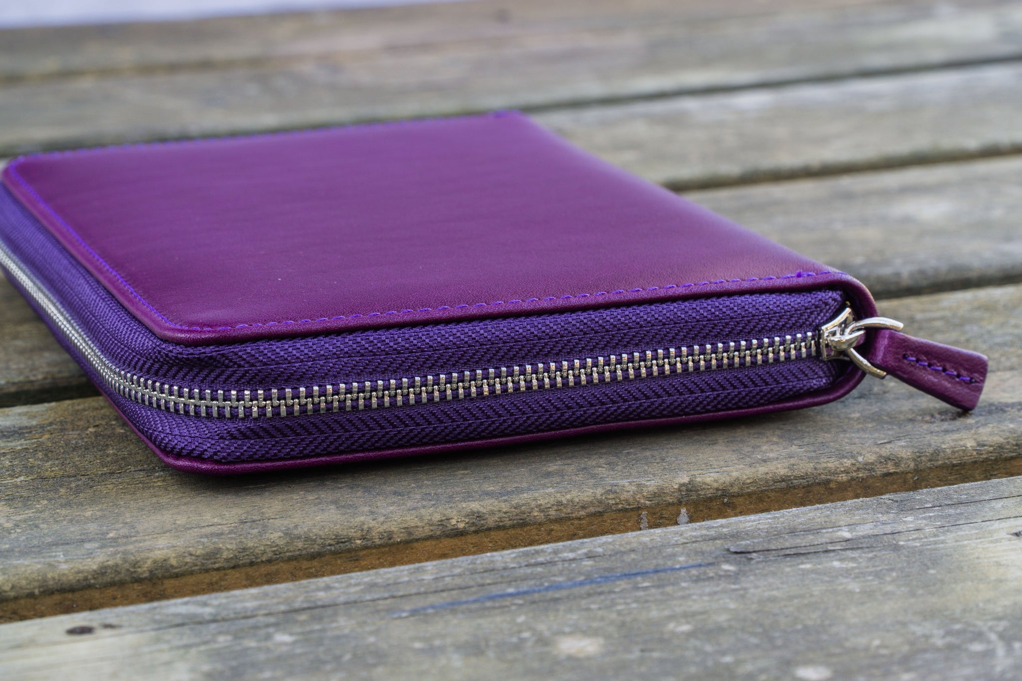 XLarge Zippered Leather Pencil Case - Purple - Galen Leather